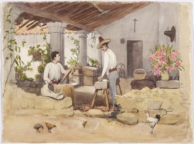 Dos hombres haciendo sillas de montar, taller de sillas de montar, Coscomatepec, México de Adela Breton