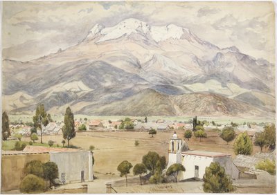 Pueblo en primer plano y montañas detrás de Adela Breton