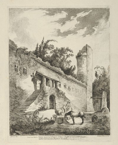 Vista de un antiguo castillo situado en el camino de Roma a Nápoles de Differentes vue..., siglo XVIII de Adélaide Allou