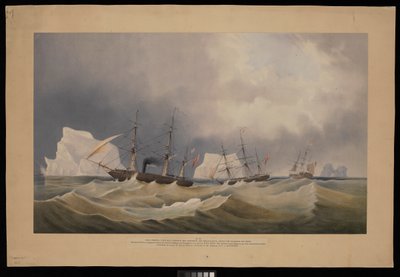 H.M.S. Phoenix con sus consortes, The Diligence y Breadalbane, entre los icebergs de Admiral Edward Augustus Inglefield