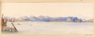 Borneo- Looking down the River from our house from West Indies, North American and Borneo scrapbook, c.1845 (Acuarela) de Admiral Sir Edward Gennys Fanshawe