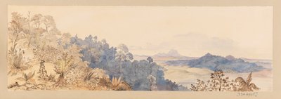 De Quop Mountain o La aldea de los Sunta Dyaks de las Indias Occidentales, América del Norte y Borneo álbum de recortes de Admiral Sir Edward Gennys Fanshawe
