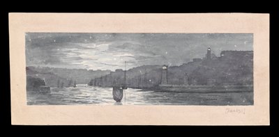 La desembocadura del Tyne, con North y South Shields, a la luz de la luna, c.1840 (acuarela, rayado, papel) de Admiral Sir Edward Gennys Fanshawe