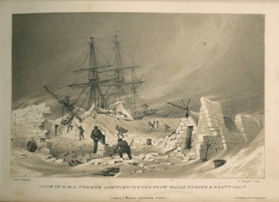 Tripulación del H.M.S. Terror completando los muros de nieve durante un fuerte vendaval de Admiral William Henry Smyth
