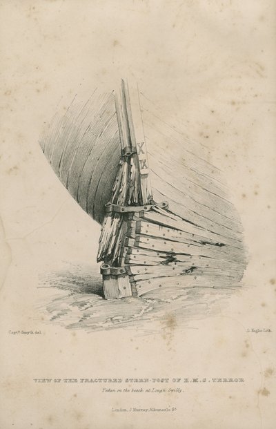 Vista del palo de popa fracturado del H.M.S. Terror : tomada en la playa de Lough Swilly. de Admiral William Henry Smyth