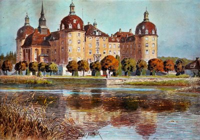Vista del castillo de Moritzbourg Grabados de Adolphe Nother (1855-?) Siglo XIX París, artes decorativas de Adolf Noether