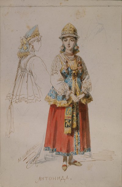 Diseño de vestuario para la ópera Una vida por el Zar de M. Glinka, 1867 de Adolf Charlemagne