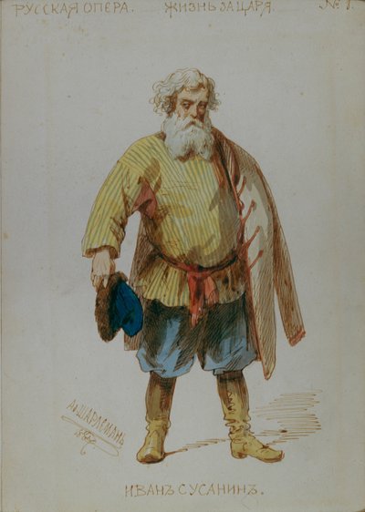 Diseño de vestuario para la ópera Una vida por el zar de M. Glinka, 1887 de Adolf Charlemagne