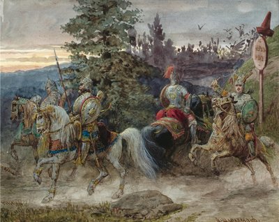 El camino a Chernomor. Ilustración del poema Ruslan y Lyudmila de A. Pushkin de Adolf Charlemagne