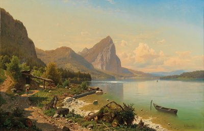 Parte del lago Mondsee en Scharfling con vista a la Drachenwand de Adolf Chwala