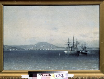 Guerra ruso-turca de 1877-1878: "La flota turca bombardea la ciudad de Feodosiya en 1878" Pintura de Adolf Fessler (1826-1885) 1878 Estado Tretiakov G de Adolf Fessler