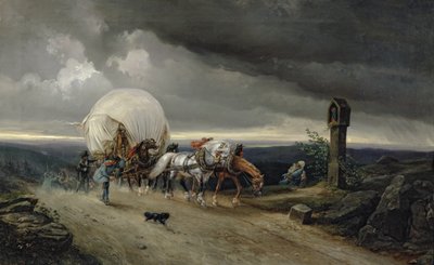 Caballos tirando de carros cuesta arriba de Adolf Friedrich