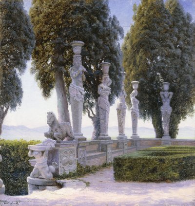 Plaza con cariátides en los jardines de la Villa Farnese, Caprarola de Adolf Heinrich Hansen