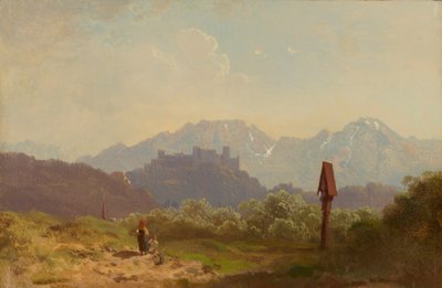 Lote cerca de Salzburgo con vista a la Fortaleza de Hohensalzburg y el Untersberg que se eleva detrás de ella de Adolf Heinrich Lier