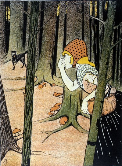 Caperucita Roja. Cuento de los hermanos Jacob Grimm (1785-1863) y Wilhelm Grimm (1786-1859). Ilustración de Adolf Hofer de Adolf Hofer