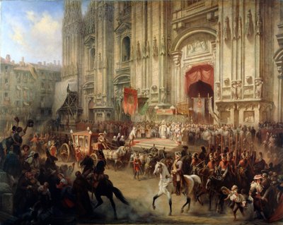 Recepción ceremonial del mariscal de campo Alexander Suvorov en Milán en abril de 1799, 1850s de Adolf Jossifowitsch Charlemagne