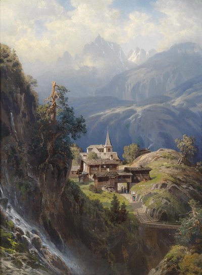 Pueblo en los Alpes Berneses de Adolf Mosengel