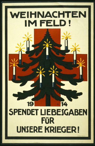 Campaña de Navidad de la Cruz Roja alemana pidiendo paquetes para enviar a las tropas en el frente, pub. Munich de Adolf Munzer