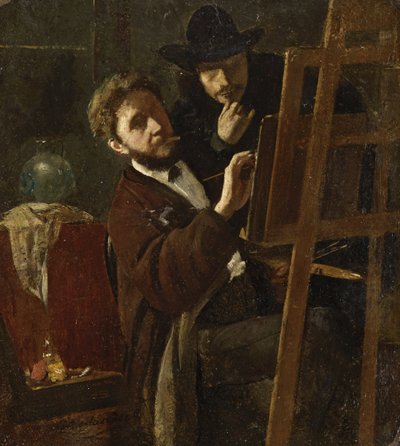 Oberländer y Karl Haider en el caballete de Adolf Oberländer