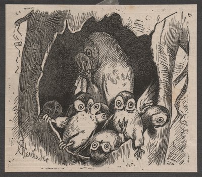 Búho con cachorros, c. 1890 (quickpress print) de Adolf Oberländer