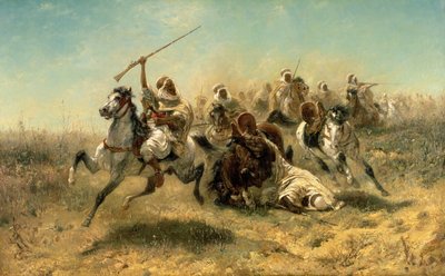 Jinetes árabes en el ataque, 1869 de Adolf Schreyer