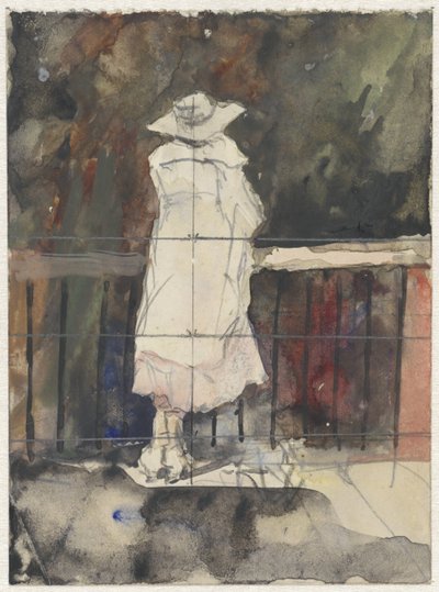 Mujer de pie frente a una balaustrada, vista desde atrás de Adolf le Comte
