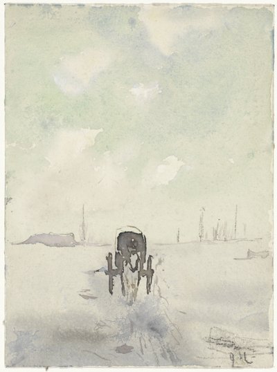 Paisaje invernal con caballo y carro de Adolf le Comte