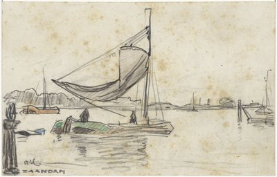 Barcos de vela en el Zaan, cerca de Zaandam de Adolf le Comte