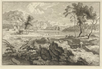 Paisaje arcádico con rocas y río. Paisajes italianos y alemanes (título de la serie) de Adolf van der Laan