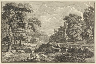 Paisaje fluvial arcádico con cinco mujeres bañándose y un ciervo de Adolf van der Laan