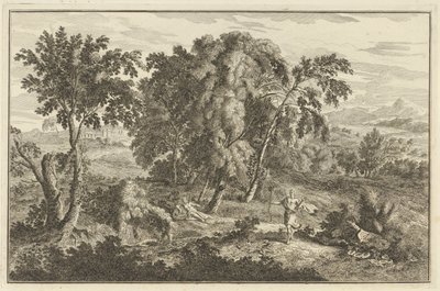 Mujer alcanzada por una flecha en un paisaje de Arcadia Paisajes italianos y alemanes (título de la serie) de Adolf van der Laan