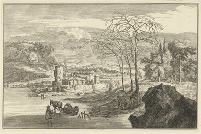 Paisaje de invierno con vistas a una ciudad. Paisajes italianos y alemanes (título de la serie) de Adolf van der Laan