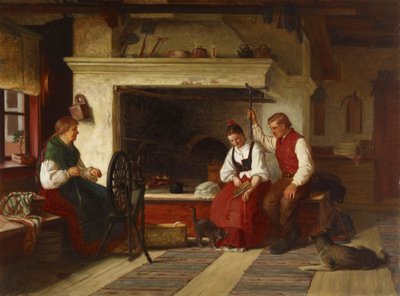 Junto a la chimenea, una escena de cortejo de Ostrobotnia de Adolf von Becker