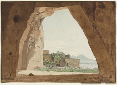 El Vesubio y la Bahía de Nápoles desde una cueva, 1820 de Adolf von Heydeck