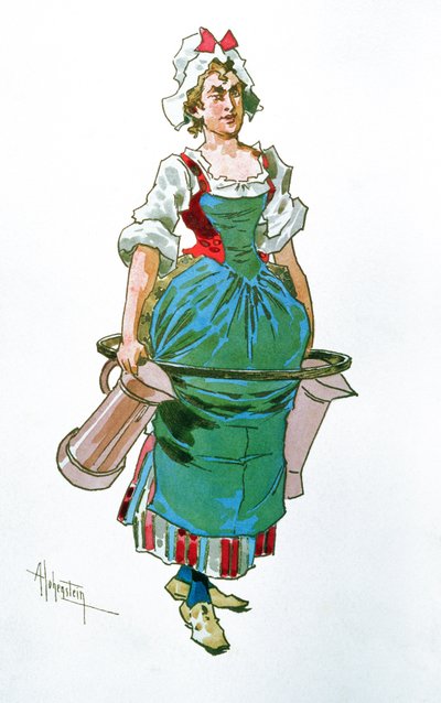 Diseño de vestuario para una sirvienta de la ópera Manon Lescaut de Giacomo Puccini (1858-1924) de Adolfo Hohenstein