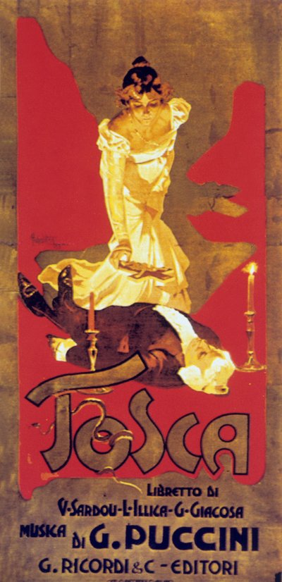 Portada de Adolf Hohenstein de la partitura de la ópera Tosca de GiacomoPuccini de Adolfo Hohenstein