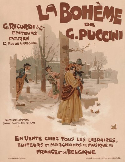 Póster de la ópera La Bohème de Giacomo Puccini de Adolfo Hohenstein
