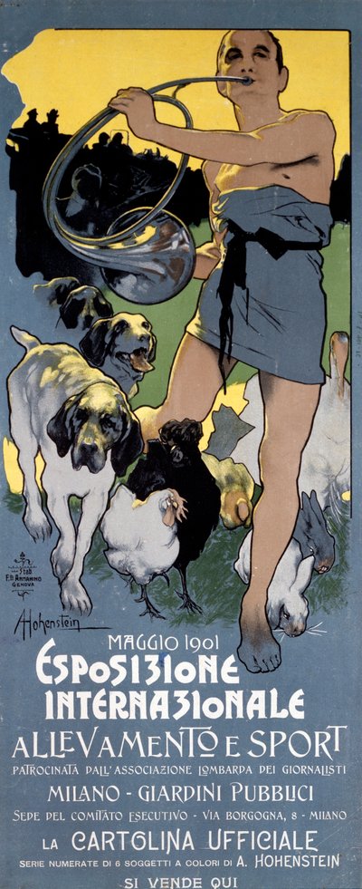 Cartel de la Exposición Internacional "Ganadería y Deporte" en Milán ilustrado por Adolfo Hohenstein de Adolfo Hohenstein