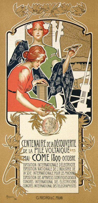 Reproducción de un cartel publicitario de la Exposición Internacional de Electricidad de Adolfo Hohenstein