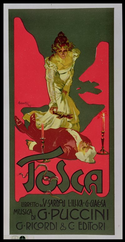 Tosca, cartel que anuncia una representación de Adolfo Hohenstein