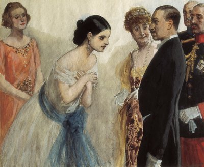 Presentación de una dama a Alfonso (Alfonso) XIII de España (1886-1941). Pintura de Adolfo Lozano Sidro (1872-1935), óleo sobre lienzo. Colección privada. de Adolfo Lozano Sidro