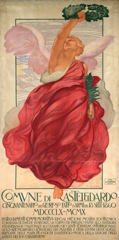 Cartel para el quincuagésimo aniversario de la batalla de Castelfidardo de Adolfo de Carolis