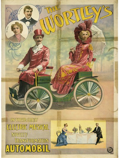 Los Wortley en su gran novedad musical eléctrica de transformación Automobil de Adolph Friedländer