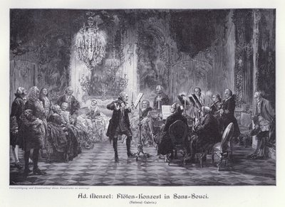 Concierto de Flauta en el Palacio de Sanssouci, Potsdam, Prusia de Adolph Friedrich Erdmann von (after) Menzel