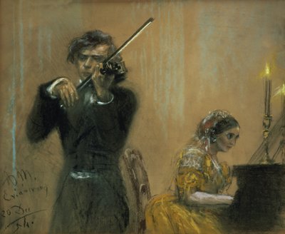 Clara Schumann (1819-96) y Joseph Joachim en concierto de Adolph Menzel