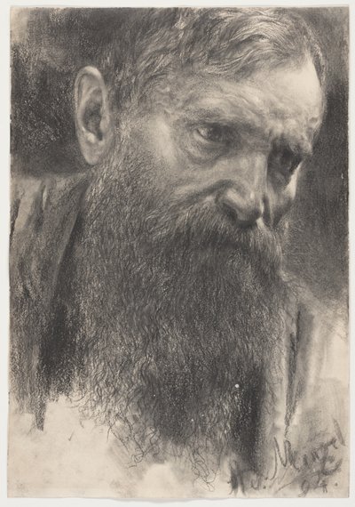 Cabeza de un hombre barbudo en medio perfil de Adolph Menzel