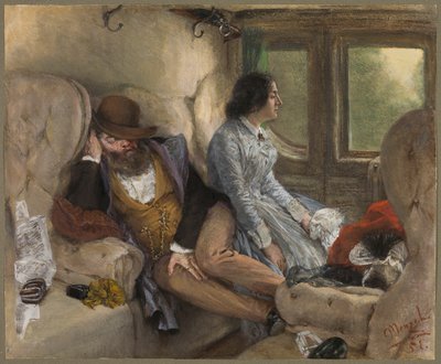 En un vagón de ferrocarril (Después de una noche de viaje) de Adolph Friedrich Erdmann von Menzel