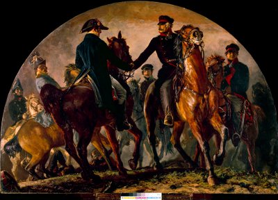 Encuentro de Gebhard Leberecht von Blucher (1742-1819) y Arthur Wellesley Wellington (1769-1852), en la Batalla de La Belle Alliance (1815). Pintura de Adolf Menzel (1815-1905) de Adolph Menzel
