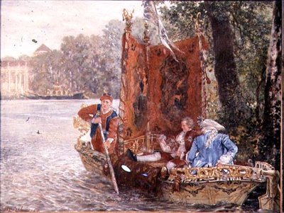 Viaje por el río en Rheinsburg, 1860 de Adolph Menzel