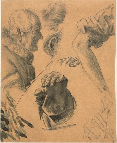 Bocetos de manos, brazos y cabezas de Adolph Menzel